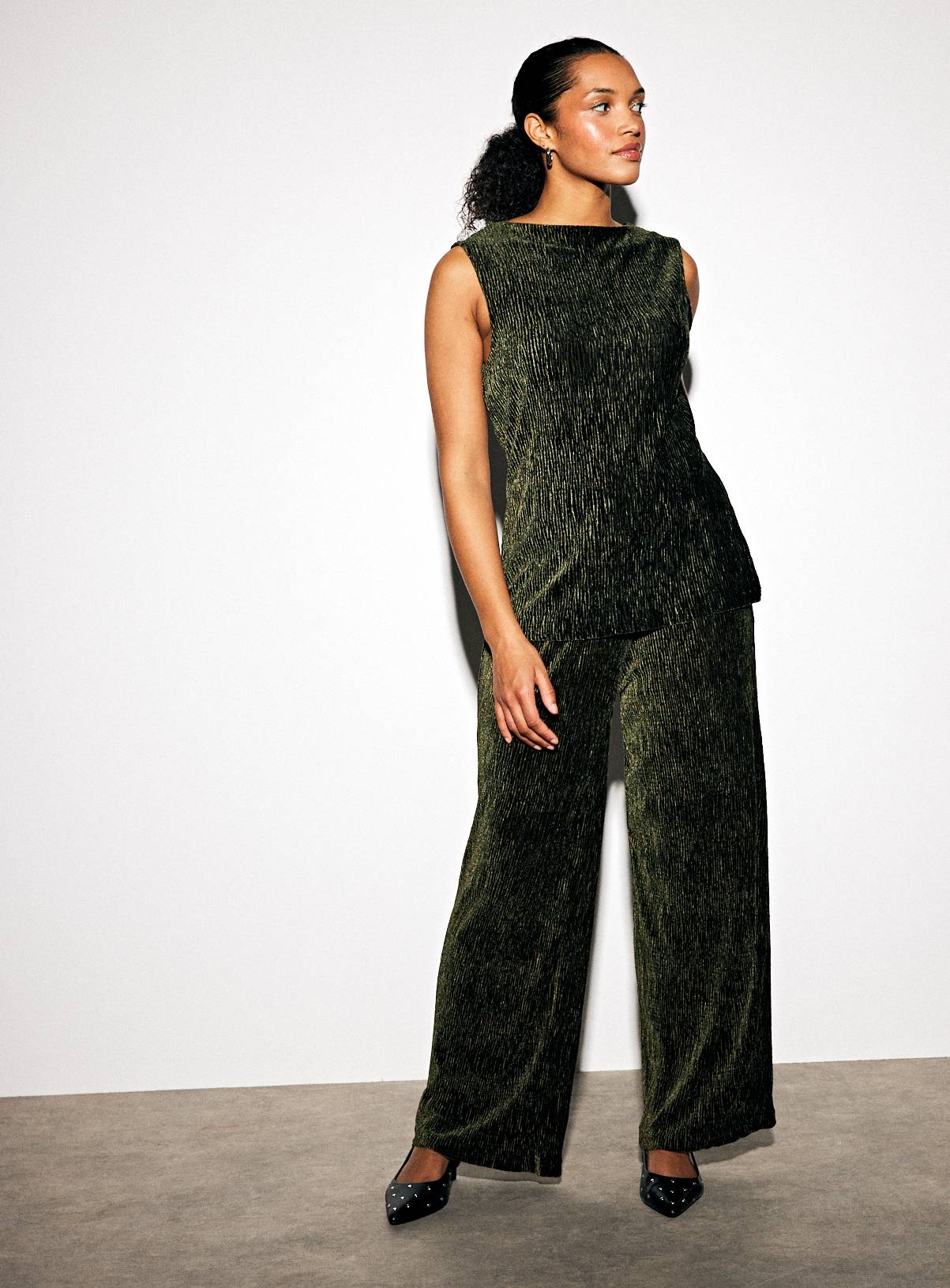 Dark Green Velvet Textured Flares 14 - Image 1